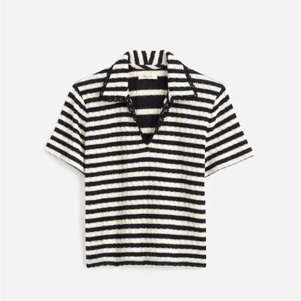 Madewell Black and White Striped Short-Sleeve Polo Top